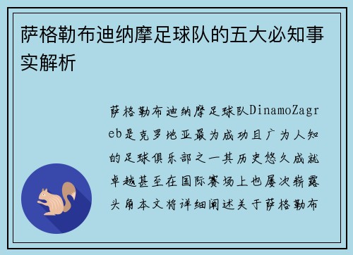 萨格勒布迪纳摩足球队的五大必知事实解析